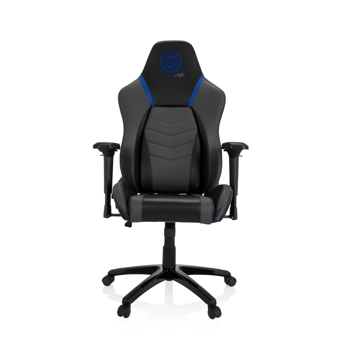 Sedia da gaming GAMEBREAKER POLARYS I grigio-blu con braccioli e base a cinque ruote di hjh OFFICE – vista a 360° (vista frontale 0°)