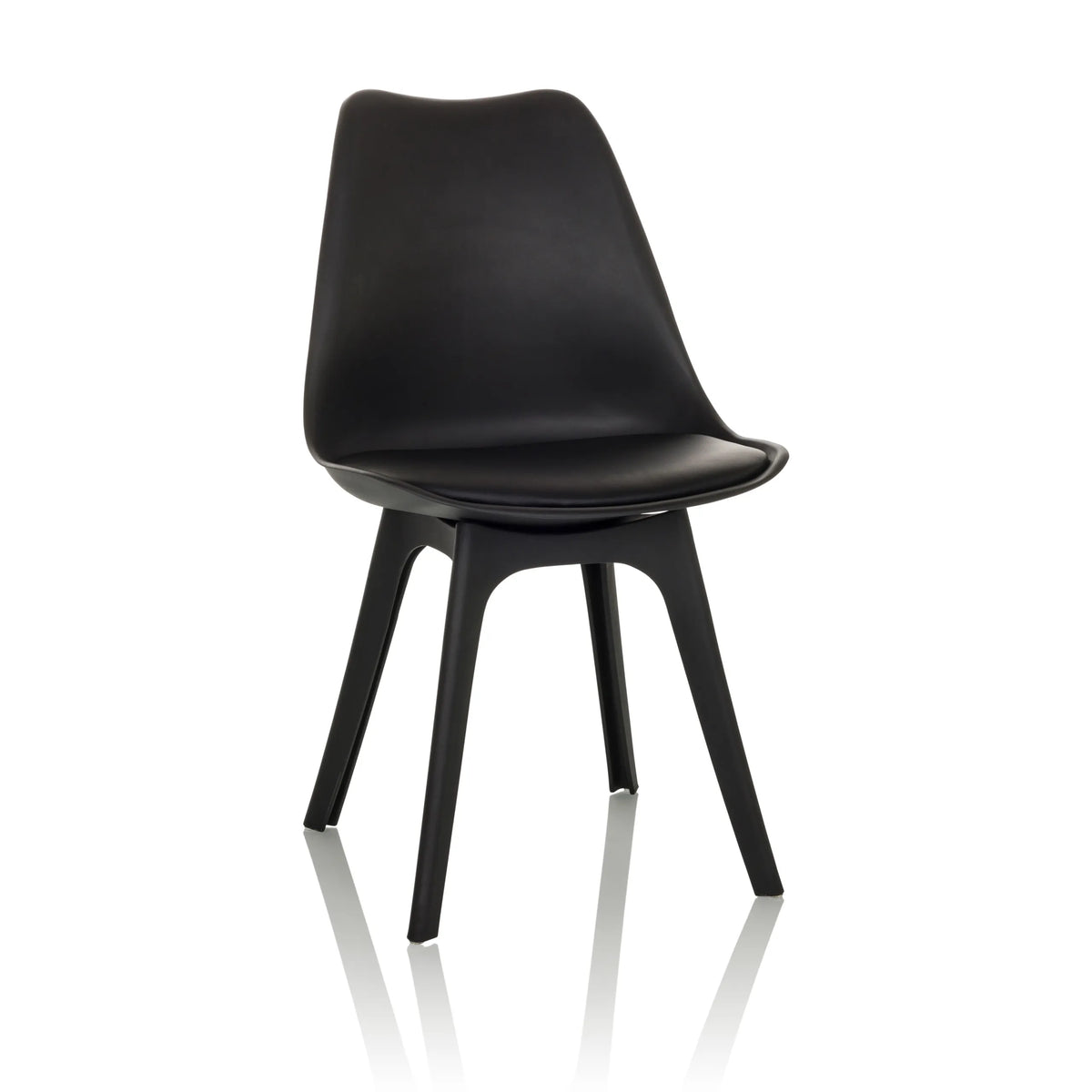Sedia a conchiglia SCANDI P nera con quattro gambe di hjh OFFICE – vista a 360° (vista frontale 15°)