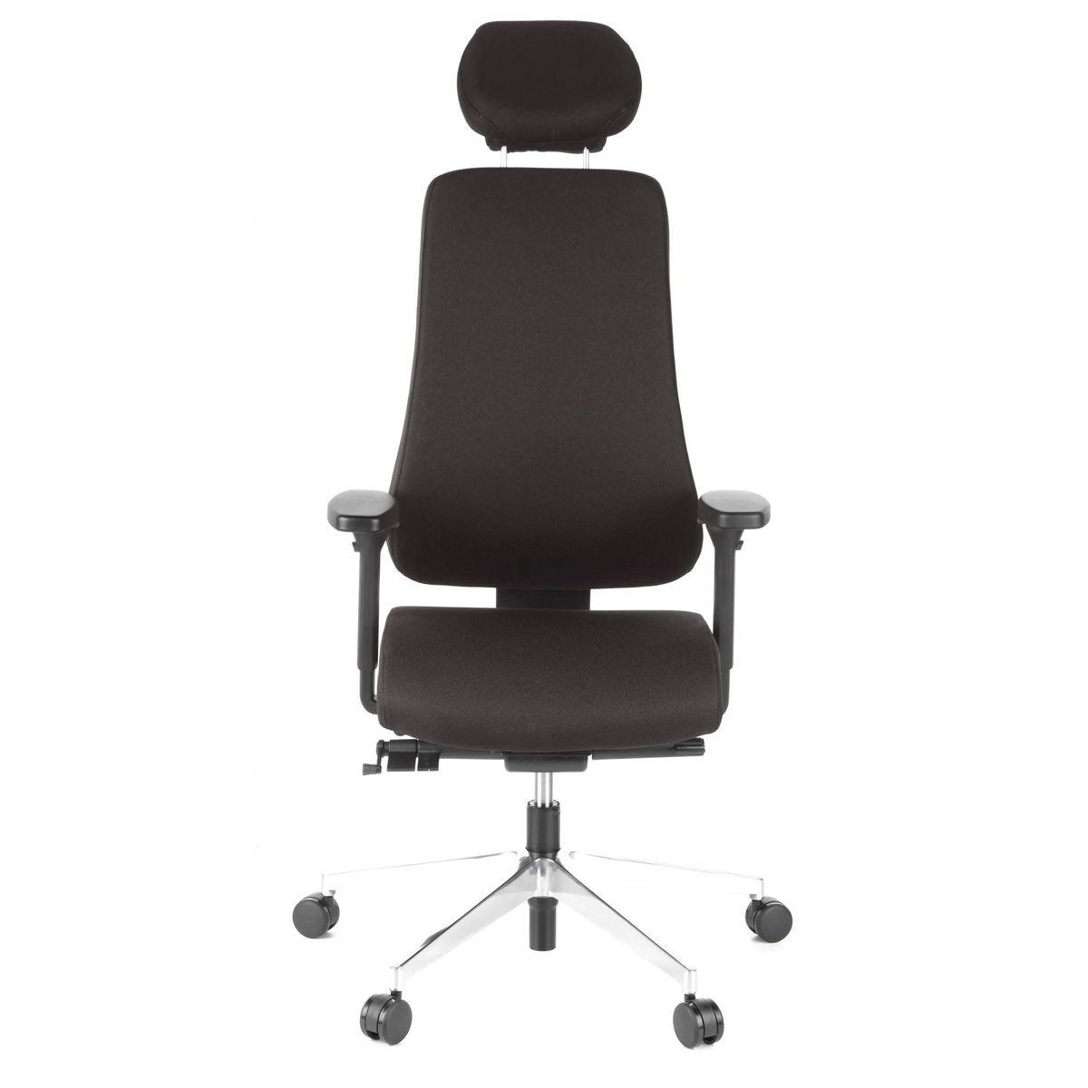 Sedia da ufficio professionale PRO-TEC 400 nera con poggiatesta, braccioli e base a cinque ruote di hjh OFFICE – vista a 360° (vista frontale 0°)