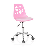 Sedia girevole per bambini FANCY I rosa con motivi a zampa sullo schienale e base a cinque ruote di hjh OFFICE – vista a 360° (vista frontale a tre quarti 40°)