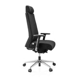 Sedia da ufficio professionale PRO-TEC XXL nera con rivestimento in tessuto, poggiatesta e base a cinque ruote di hjh OFFICE – vista a 360° (profilo laterale 75°)