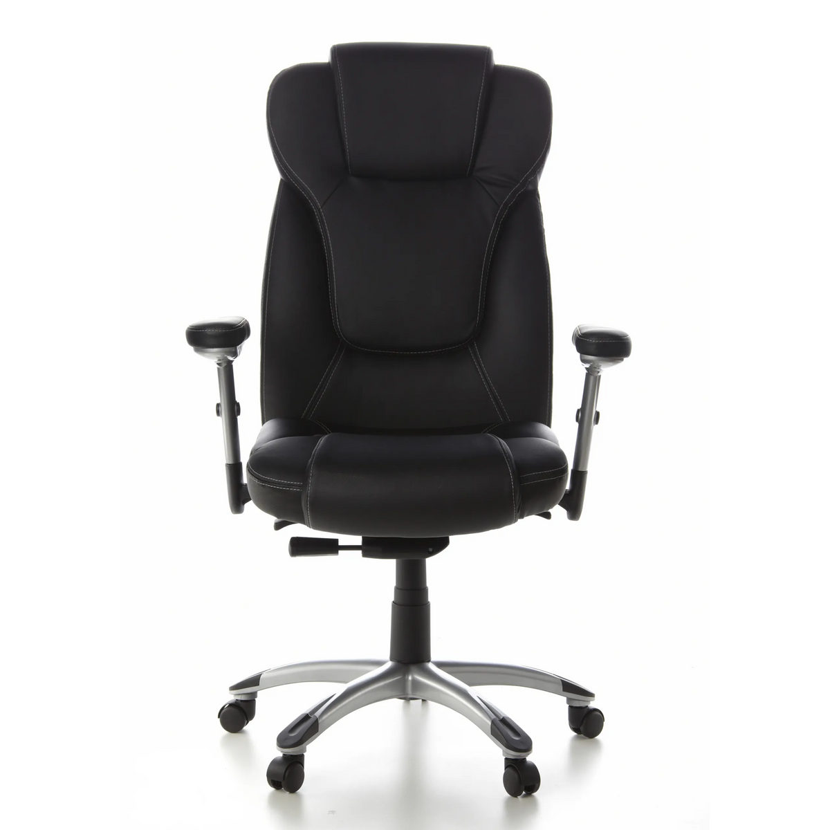 Poltrona professionale EMBASSY 200 nera con braccioli e base a cinque ruote di hjh OFFICE – vista a 360° (vista frontale 0°)