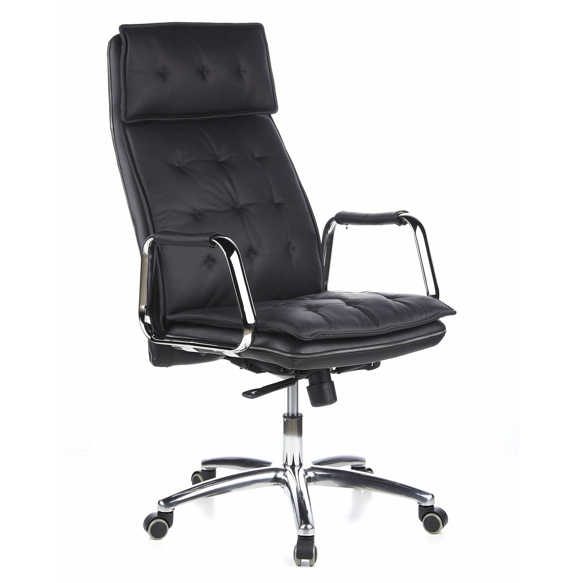 Poltrona professionale VILLA 20 nera con imbottitura trapuntata e base a cinque ruote di hjh OFFICE – vista a 360° (vista frontale a tre quarti 40°)