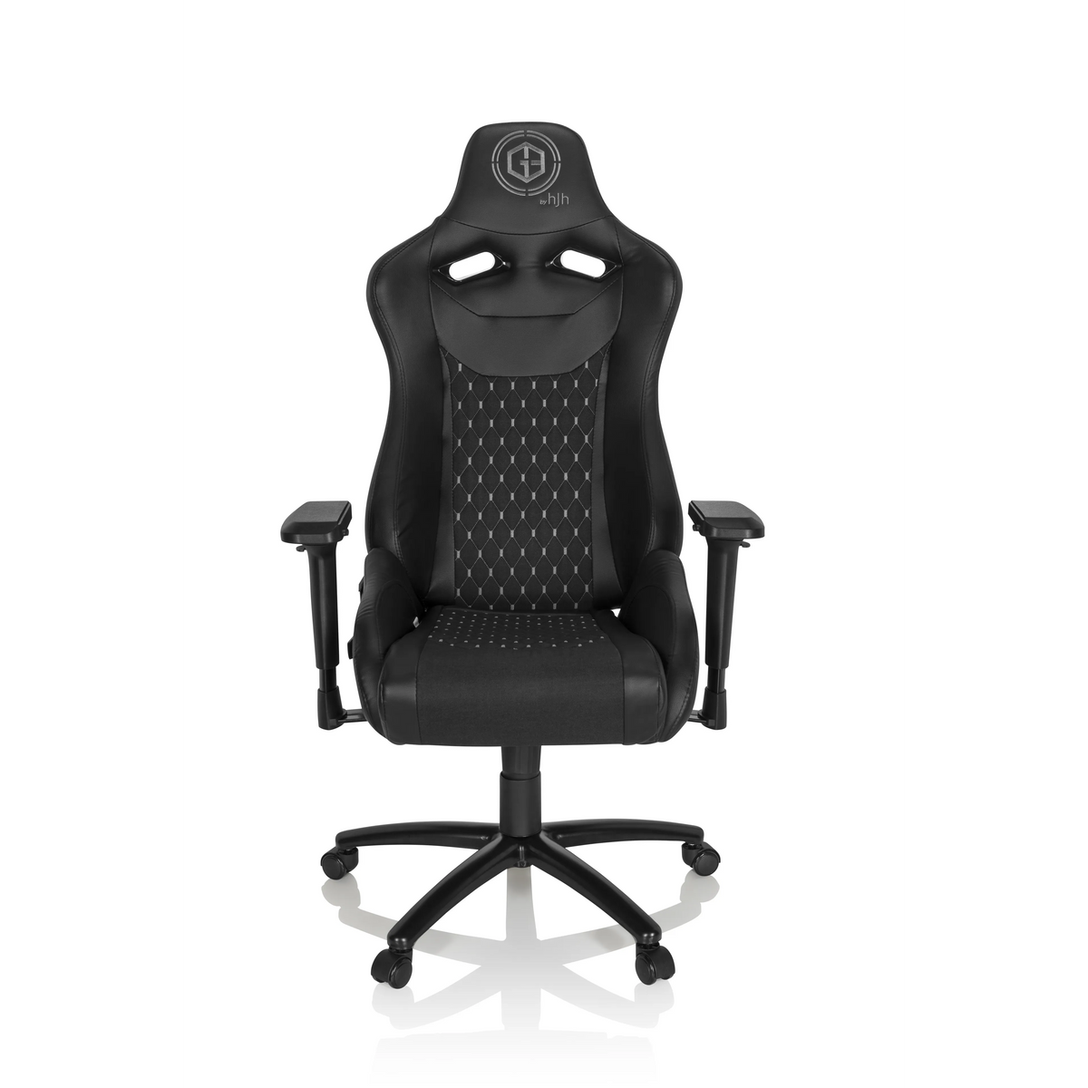 Schwarzer Gamingstuhl GAMEBREAKER SX 04 mit gesteppter Rückenlehne und Fußkreuz mit fünf Rollen von hjh OFFICE – 360-Grad-Ansicht (Frontansicht 0°)