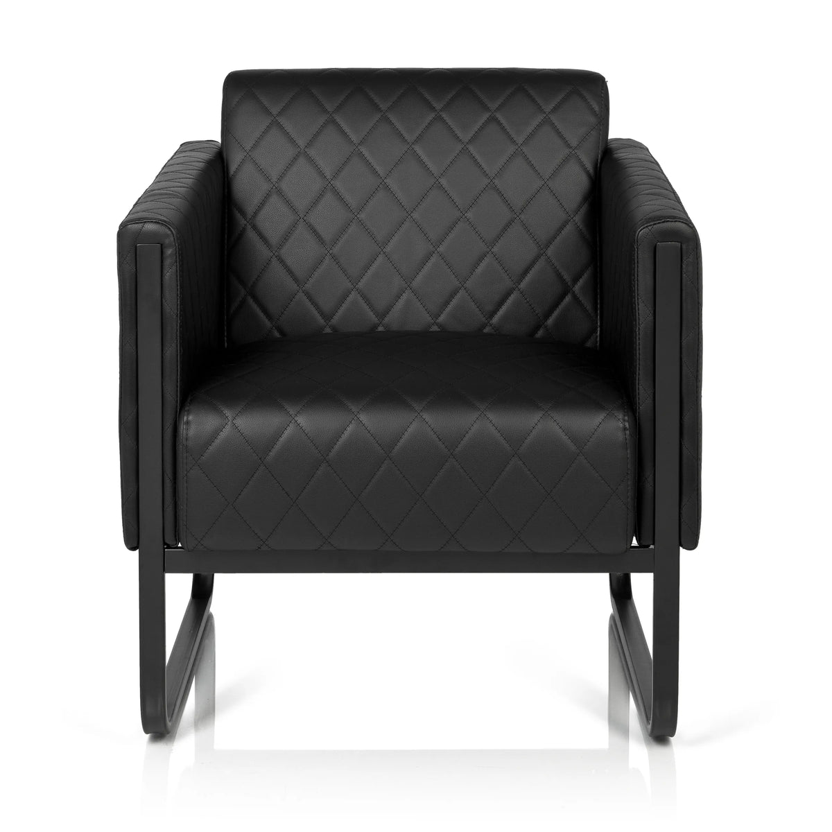 Poltrona imbottita nera ARUBA BLACK con trapuntatura a rombi e base a slitta di hjh OFFICE – vista a 360° (vista frontale 0°)