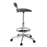Sgabello girevole nero TOP WORK 28 con poggiapiedi e base a cinque ruote di hjh OFFICE – vista a 360° (profilo laterale 100°)