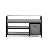 Scarpiera Estha Loft nero-grigia con cuscino per sedersi, due ripiani e un contenitore in tessuto di hjh LIVING – vista a 360° (vista frontale 0°)