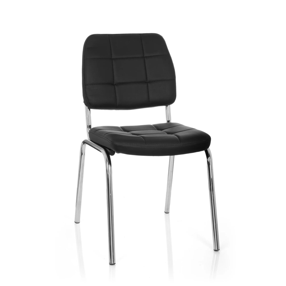 Sedia a quattro gambe PICENO V nera con imbottitura trapuntata e struttura in cromo di hjh OFFICE – vista a 360° (vista frontale 20°)