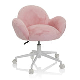 Sedia girevole per bambini KID TEDDY rosa con rivestimento soffice e base bianca a cinque ruote di hjh OFFICE – vista a 360° (vista frontale 20°)