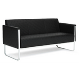 Sofà lounge nero ARUBA STEP con trapuntatura a rombi e struttura in cromo di hjh OFFICE – vista a 360° (vista posteriore 180°)