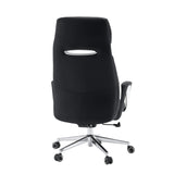 Vista posteriore della poltrona professionale VELVET ECO in nero con struttura cromata e ruote per moquette di hjh OFFICE