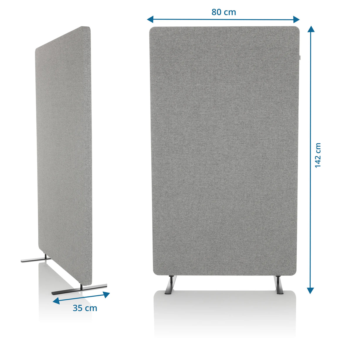 Vista dimensionale della Parete divisoria FLEXMIUT STAND di 142 × 80 cm in grigio chiaro di hjh OFFICE