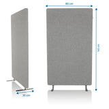 Vista dimensionale della Parete divisoria FLEXMIUT STAND di 142 × 80 cm in grigio chiaro di hjh OFFICE