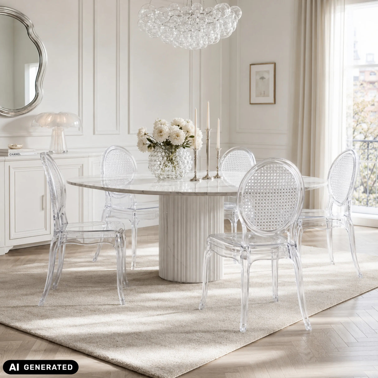 Sedia a quattro gambe CRISTALIO in versione trasparente con schienale rotondo di hjh LIVING