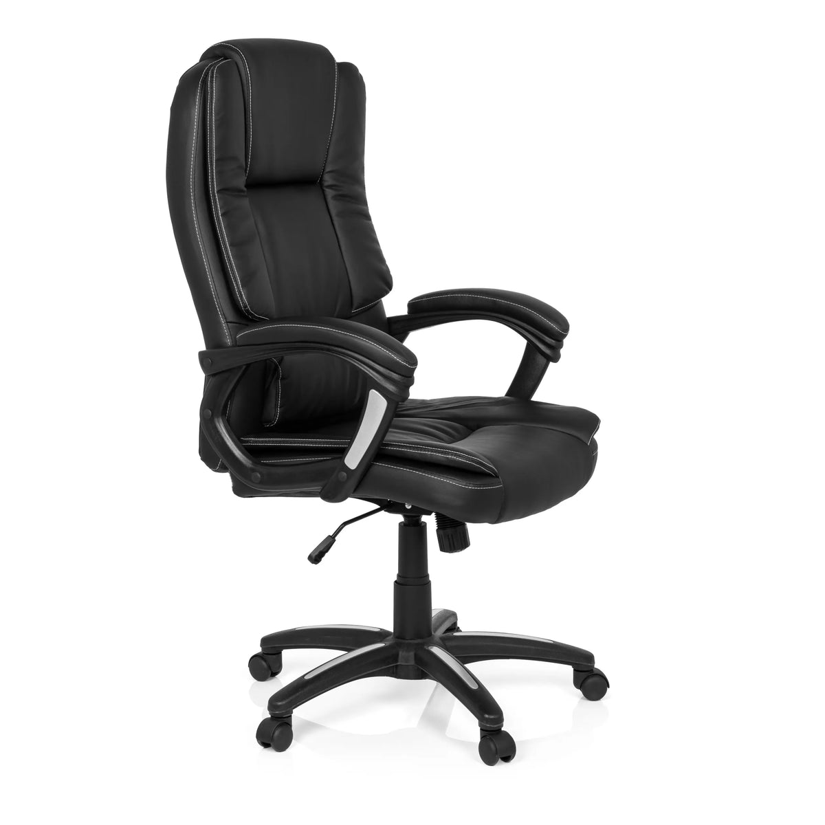 Sedia Home Office RELAX CL120 nera con imbottitura e base a cinque ruote di MyBuero – vista a 360° (vista frontale a tre quarti 60°)