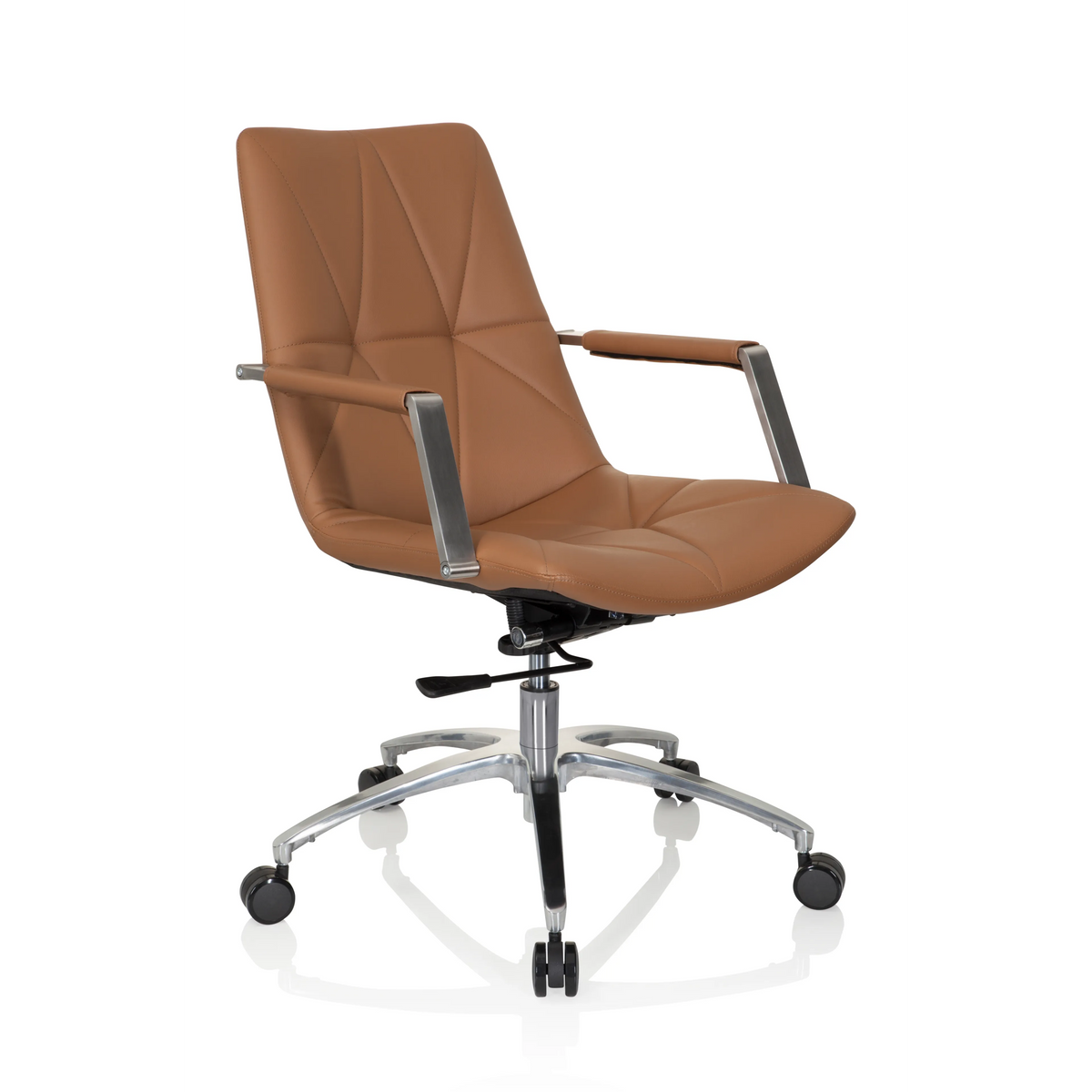 Camelfarbener Homeoffice-Bürostuhl SARANTO II mit Steppung und Fußkreuz mit fünf Rollen von hjh OFFICE – 360-Grad-Ansicht (schräge Frontansicht 40°)