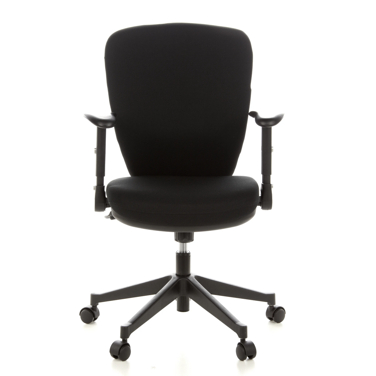 Sedia da ufficio professionale TRAFFIC 20 nera con braccioli e base a cinque ruote di hjh OFFICE – vista a 360° (vista frontale 0°)