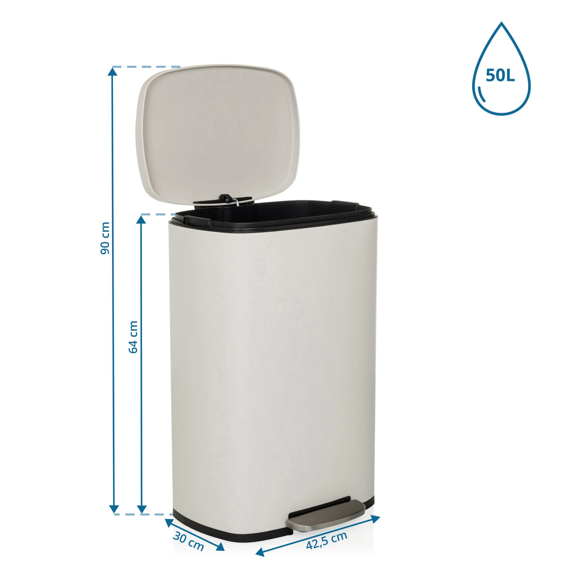 Disegno dimensionale del Cestini CLEAN XV con capacità di 50 l e altezza di 90 cm di hjh OFFICE