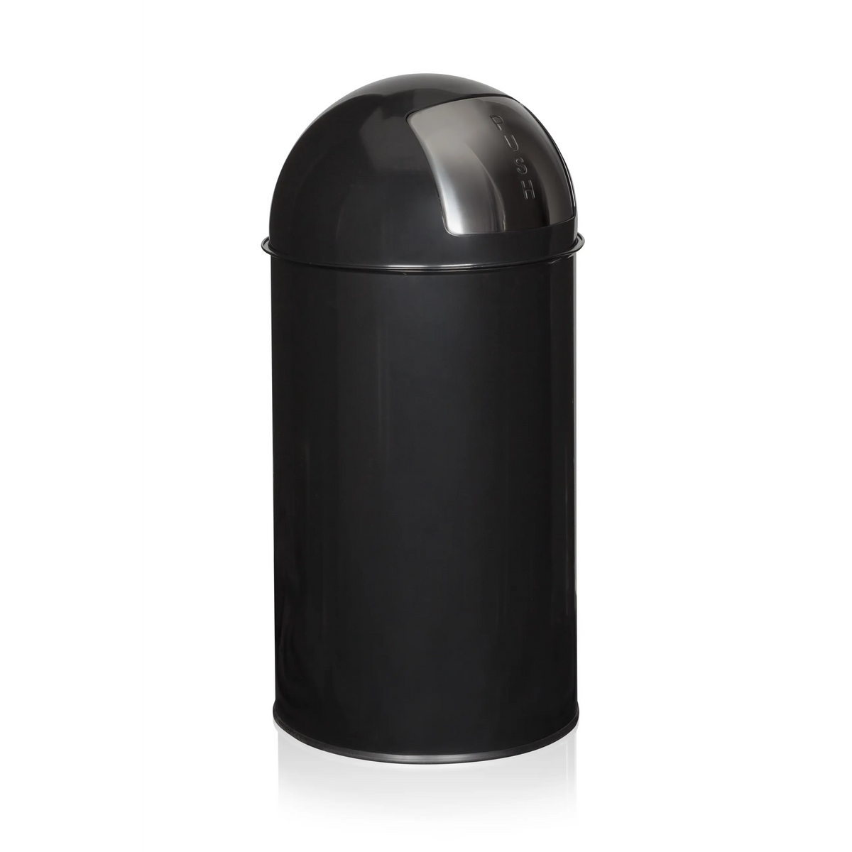 Cestini PUSH 50L nero con inserto del coperchio argentato di hjh OFFICE – vista a 360° (vista posteriore a tre quarti 120°)