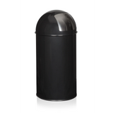 Cestini PUSH 50L nero con inserto del coperchio argentato di hjh OFFICE – vista a 360° (vista posteriore a tre quarti 120°)