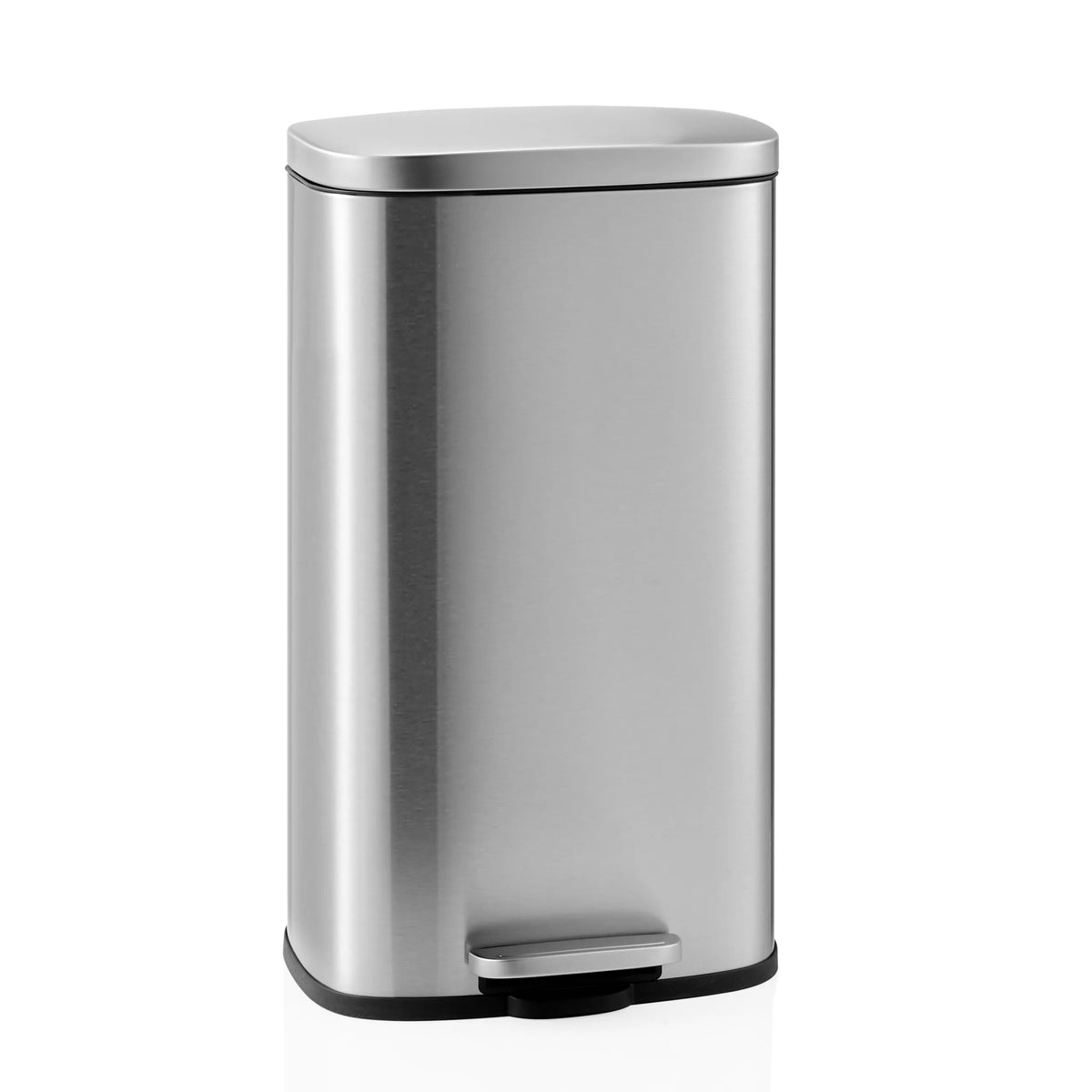 Cestino Clean 15 argentato con coperchio e pedale di hjh OFFICE – vista a 360° (vista frontale 15°)