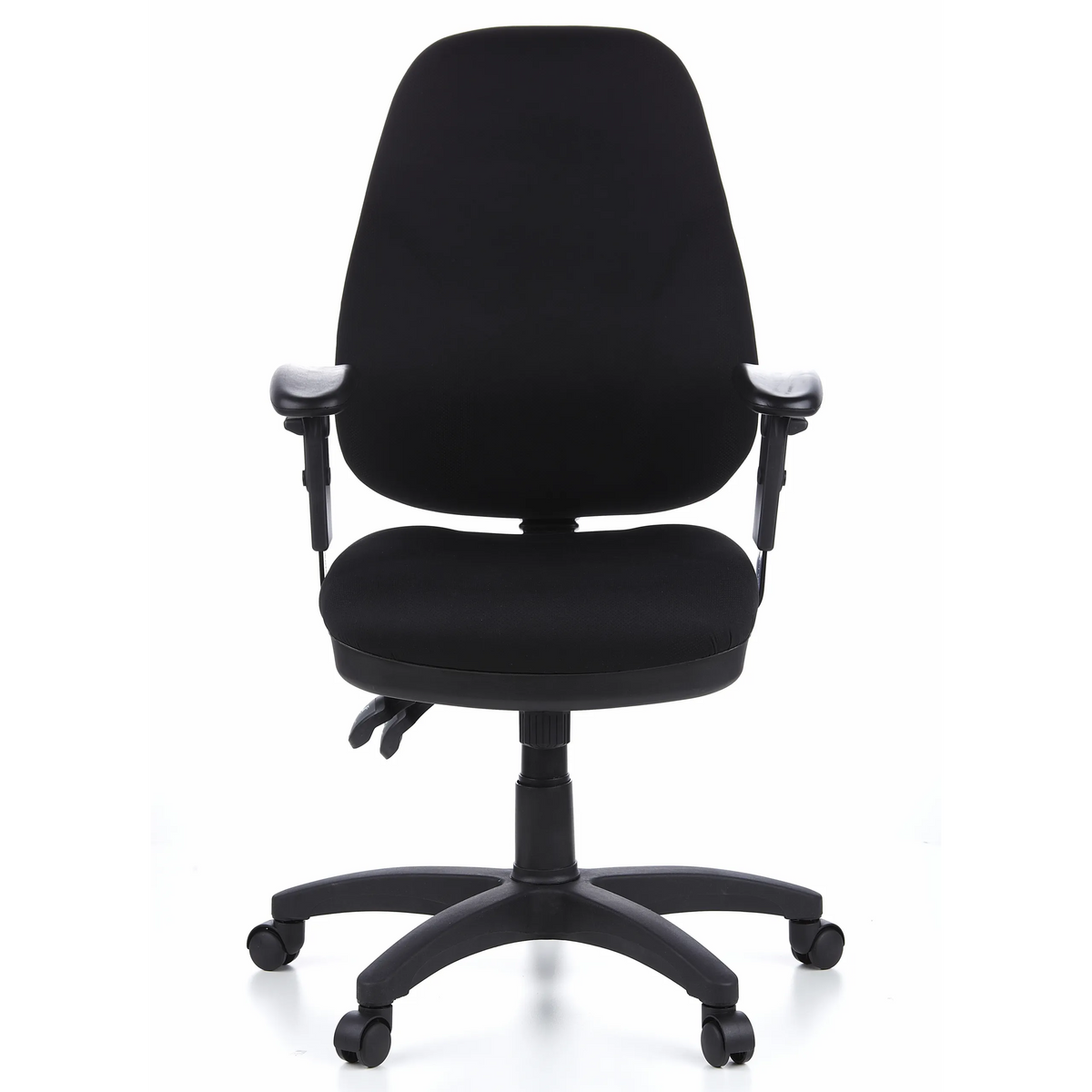 Sedia da ufficio professionale ZENIT PRO nera con braccioli e base a cinque ruote di hjh OFFICE – vista a 360° (vista frontale 0°)