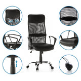 Poltrona Home Office ARTON 20 in nero con schienale in rete e viste dettagliate di hjh OFFICE