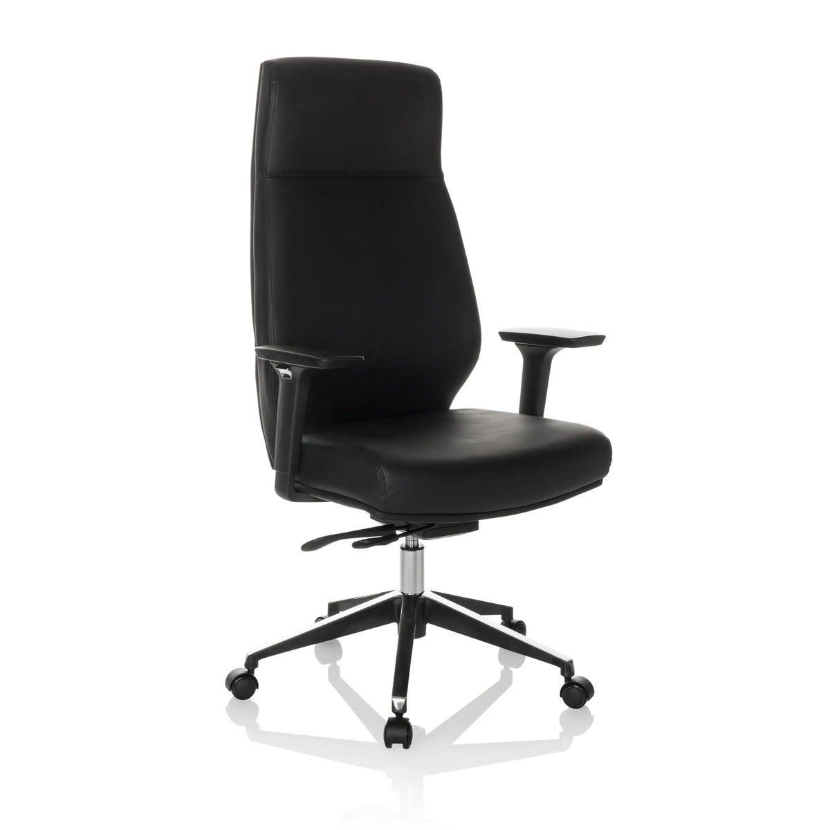 Poltrona professionale VITORO ECO nera con braccioli e base a cinque ruote di hjh OFFICE – vista a 360° (vista frontale a tre quarti 30°)