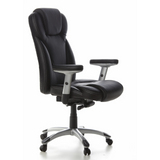 Poltrona professionale EMBASSY 200 L nera con braccioli e base argentata a cinque ruote di hjh OFFICE – vista a 360° (vista frontale a tre quarti 60°)