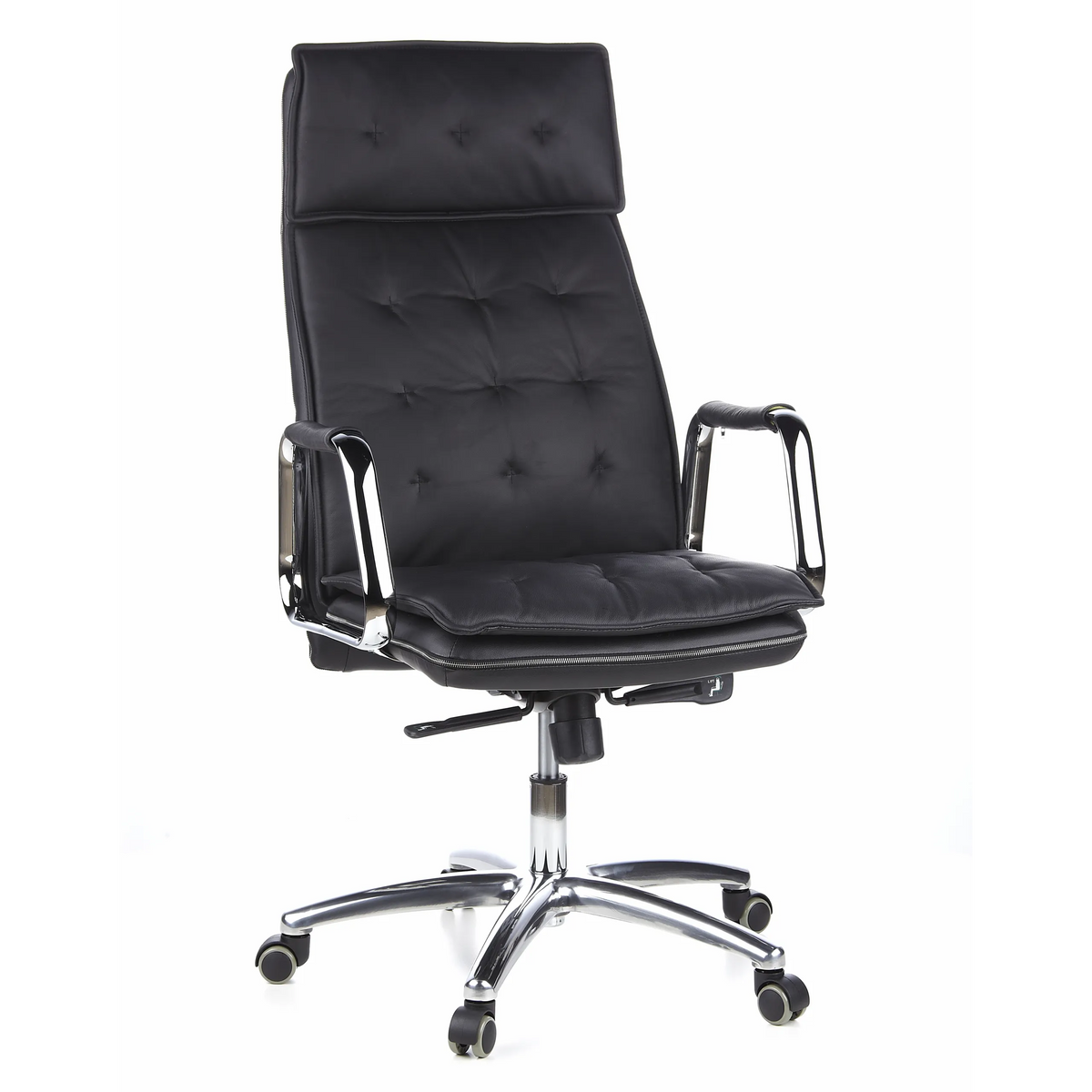 Poltrona professionale VILLA 20 nera con imbottitura trapuntata e base a cinque ruote di hjh OFFICE – vista a 360° (vista frontale 20°)
