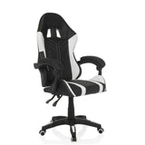 Sedia da gaming GAMEBREAKER W02 bianca e nera con base a cinque ruote di MyBuero – vista a 360° (vista frontale a tre quarti 45°)