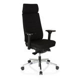 Sedia da ufficio professionale MOVE-TEC PRO 3D nera con poggiatesta e base a cinque ruote di hjh OFFICE – vista a 360° (vista frontale a tre quarti 40°)