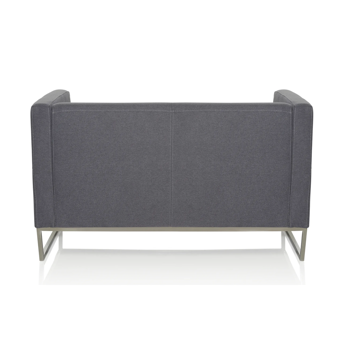 Dunkelgraues Loungesofa BARBADOS als Zwei-Sitzer mit Metallgestell von hjh OFFICE – 360-Grad-Ansicht (schräge Rückenansicht 240°)