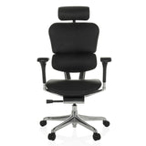 Poltrona di lusso ERGOHUMAN GEN2 nera in pelle con poggiatesta e base a cinque ruote di hjh OFFICE – vista a 360° (vista frontale 0°)