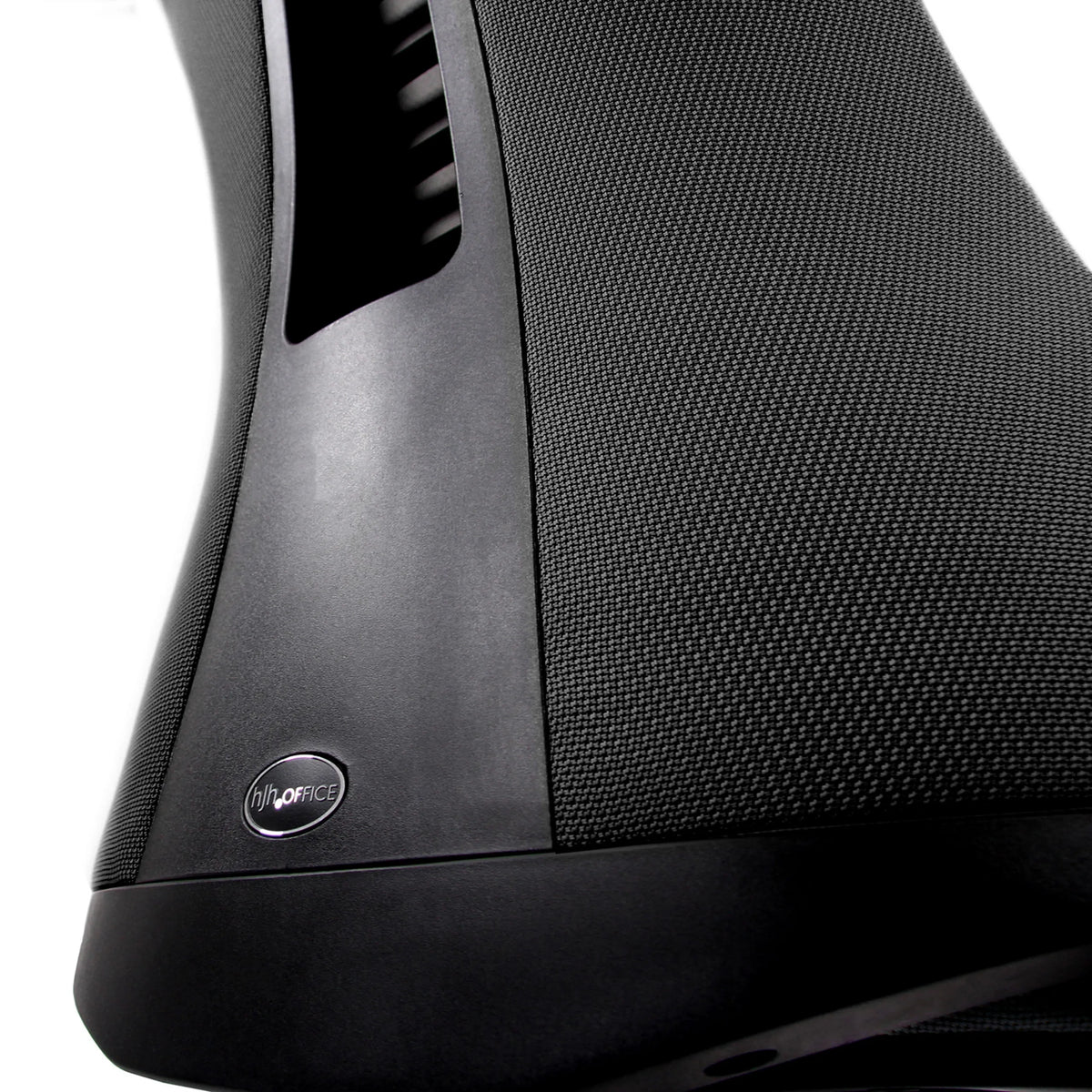 Tessuto mesh nero e scocca in plastica con logo sulla sedia da ufficio professionale OFFICE XT di hjh OFFICE