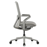High-end Sedia da ufficio VERVIO grigia in vista laterale con base a ruote e braccioli di hjh OFFICE