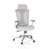 Sedia da ufficio professionale FALEO W grigia con schienale in rete e base a cinque ruote di hjh OFFICE – vista a 360° (vista frontale 15°)