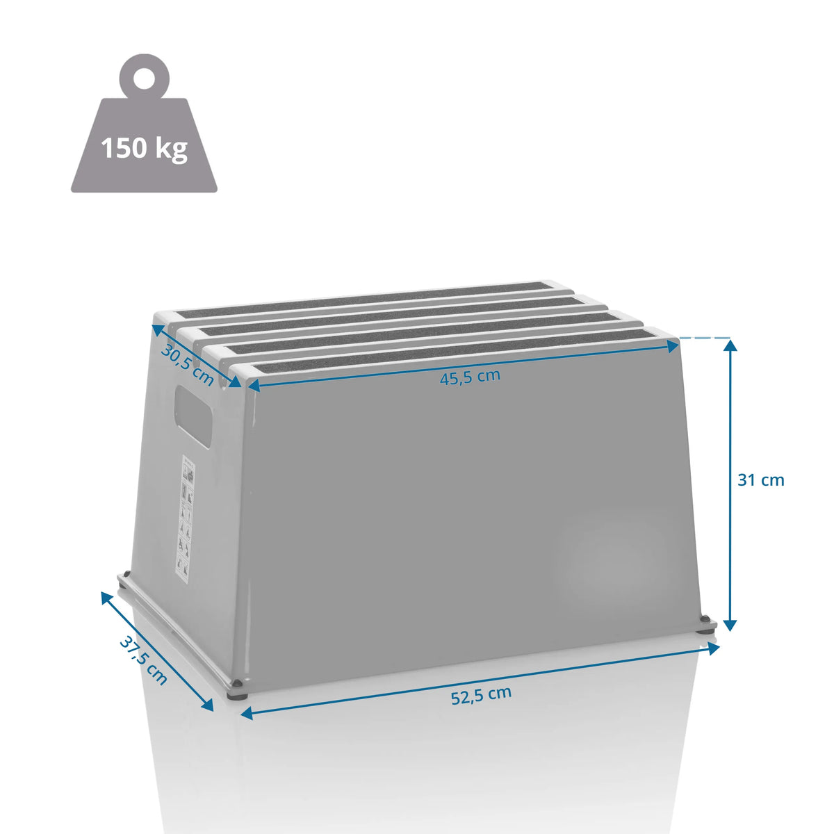 Disegno dimensionale dello Sgabello TIO-E1 con 52,5 × 37,5 cm e una portata di 150 kg di hjh OFFICE