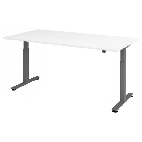 Elektrisch höhenverstellbarer Schreibtisch XMST 2E G mit weißer Tischplatte und grauem Gestell von hjh OFFICE PRO