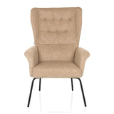Poltrona imbottita beige HAVENIO con trapuntatura a bottoni, braccioli e gambe in metallo nero di hjh LIVING – vista a 360° (vista frontale 0°)