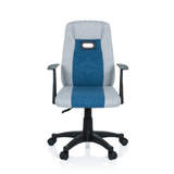 Sedia girevole per bambini KIDDY EXTRA grigio-blu con braccioli e base a cinque ruote di hjh OFFICE – vista a 360° (vista frontale 0°)