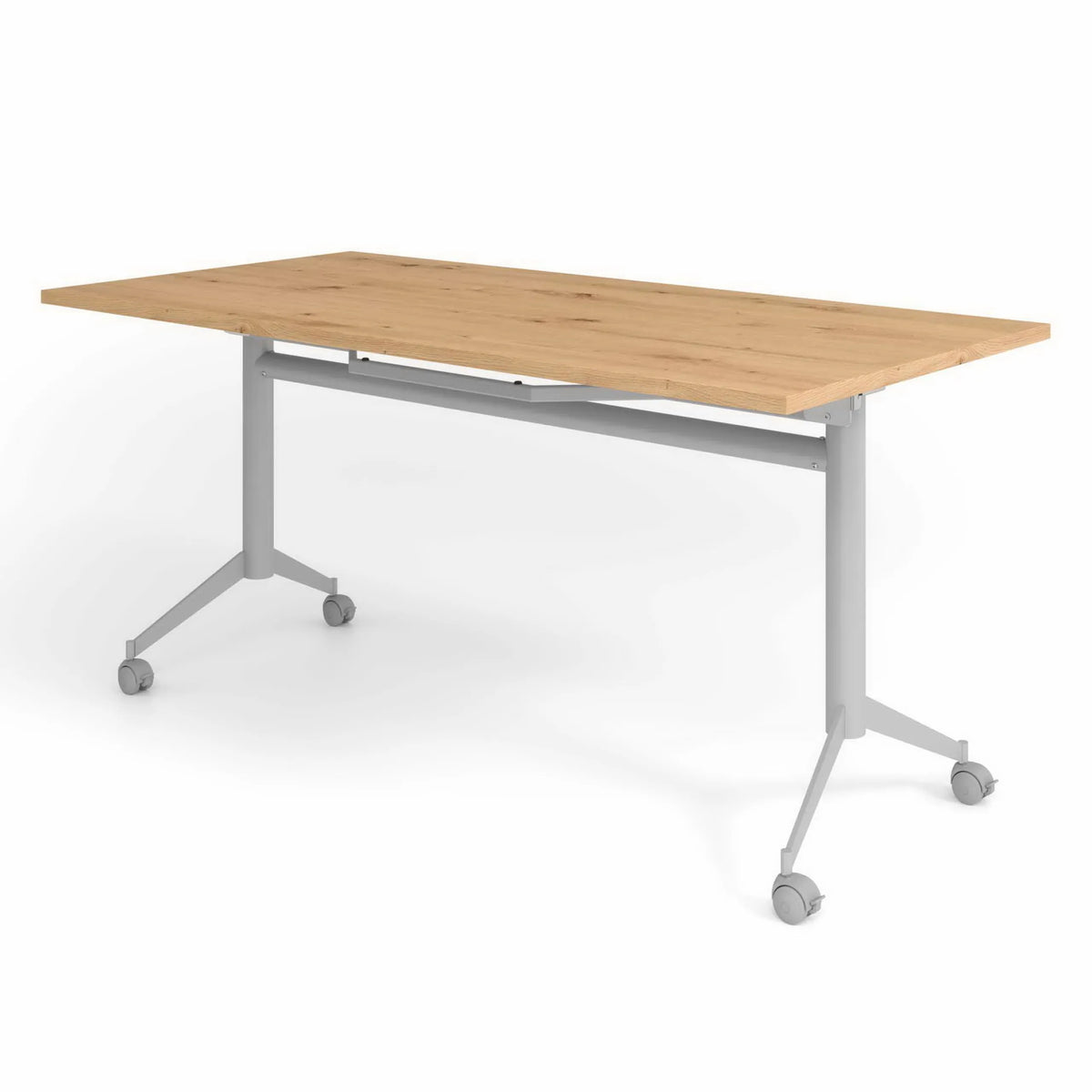 Tavolo della conferenza mobile KALA 16 con piano in rovere rustico e struttura argento di hjh OFFICE PRO