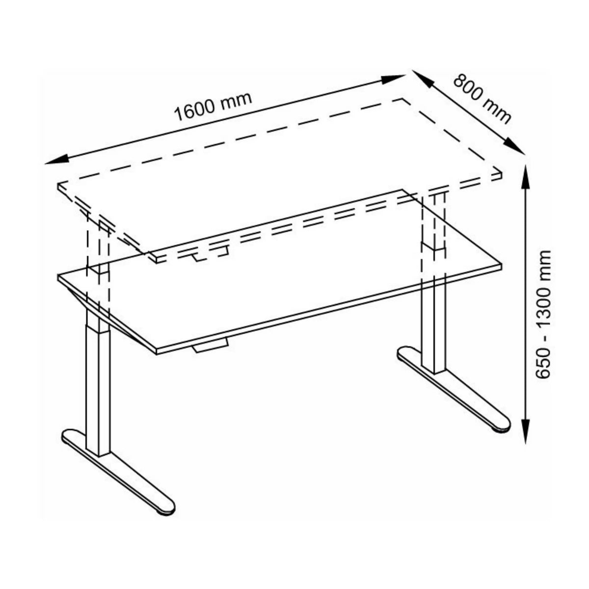 Disegno tecnico della scrivania XBHM 16 GG di 1600 × 800 mm di hjh OFFICE PRO