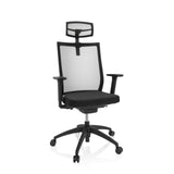 Sedia da ufficio professionale ASPEN PRO nera con schienale in rete, poggiatesta e base a cinque ruote di hjh OFFICE – vista a 360° (vista frontale 20°)