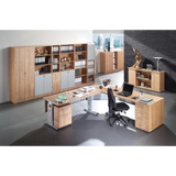 Büroeinrichtung der Serie SIGNA B SIGNA 6004 in Grau mit Eckschreibtisch, Regalsystem und Schränken von hjh OFFICE PRO