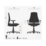 Disegno tecnico della Poltrona di lusso OFFICE RS1 con una larghezza di 55 cm di Topstar