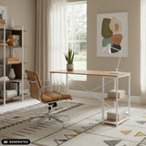 Scrivania Easy Up2 in bianco e rovere con scaffale integrato di hjh LIVING (immagine generata dall’IA)
