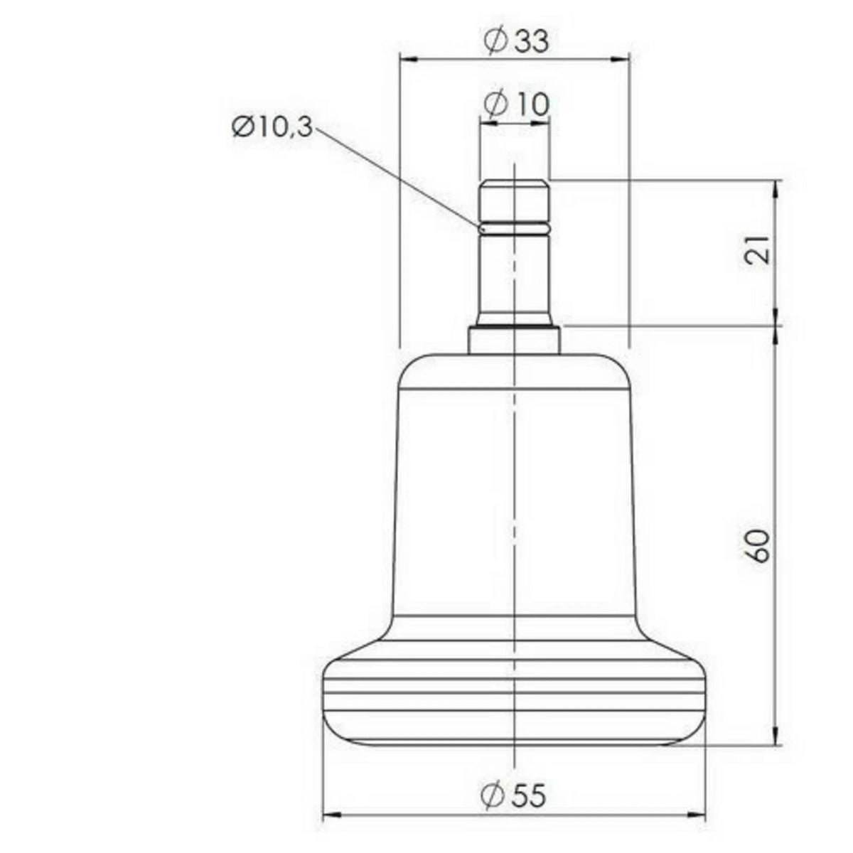 Disegno tecnico dei Piedini per sedie 5 x STAND Nr. 10 con un diametro di 55 mm di hjh OFFICE