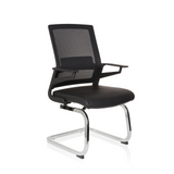 Sedia a sbalzo INVENTOR V PRO nera con schienale in rete, braccioli e base a slitta di hjh OFFICE – vista a 360° (vista frontale a tre quarti 40°)