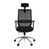 Sedia da ufficio professionale PROFONDO PRO nera con schienale in rete, poggiatesta e base a cinque ruote di hjh OFFICE – vista a 360° (vista frontale 0°)